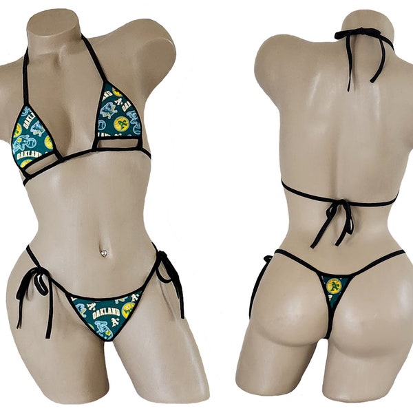 Oakland A's Bikini - TEENY String Thong Bikini with Adjustable Underboob Cut Out Top - ONE SIZE - Made to Order