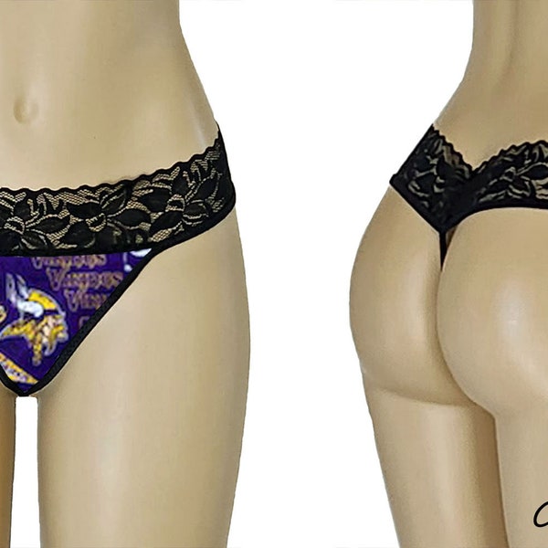 Minnesota Vikings Panty, Vikings Black Lace String Thong, X-Small to Large, Made to Order