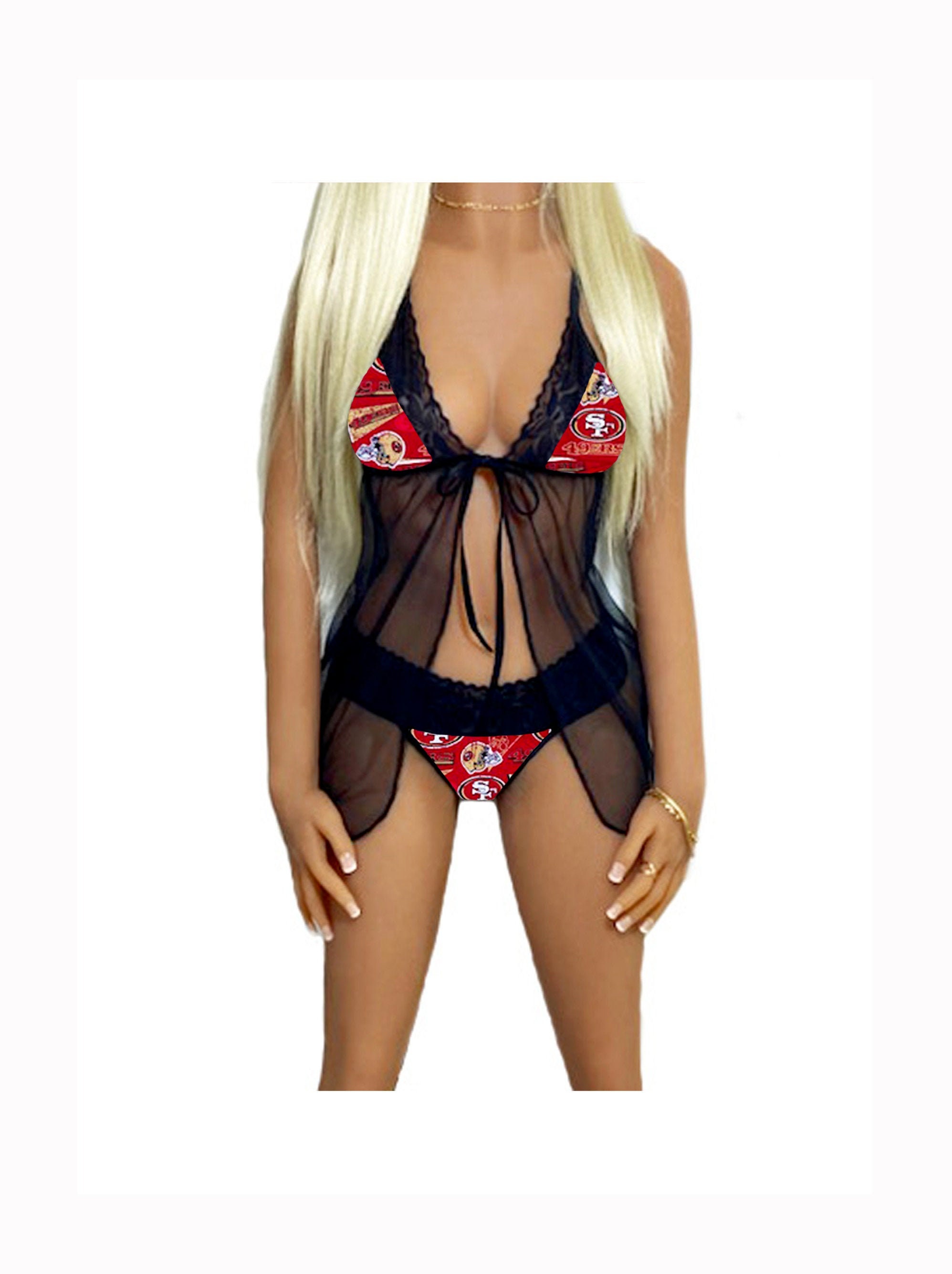 San Francisco 49ers Lace Babydoll Lingerie Set, 49ers Lingerie Top & Choice  of Panty, Cute Football Lingerie, XS L 