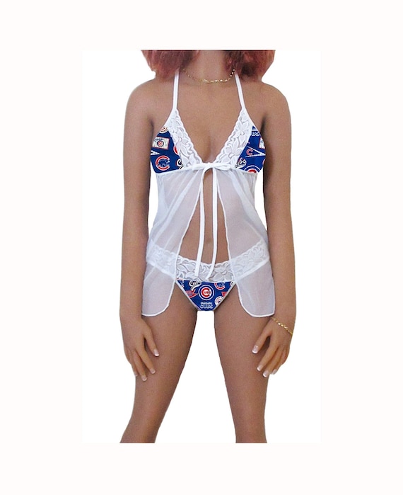 Cubs Lingerie White Lace Babydoll and String Panty, Chicago Cubs