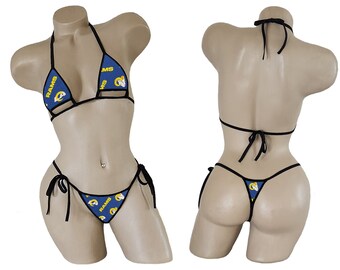 Los Angeles Rams Bikini - TEENY String Thong Bikini with Adjustable Underboob Cut Out Top - ONE SIZE - Made to Order