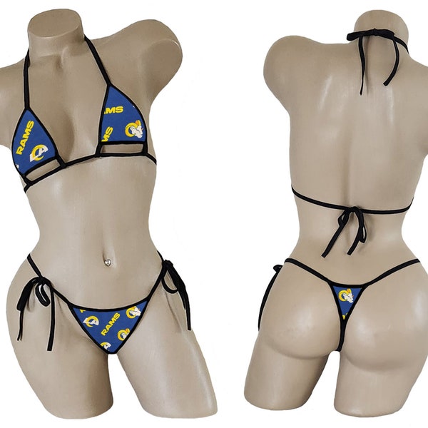 Los Angeles Rams Bikini - TEENY String Thong Bikini with Adjustable Underboob Cut Out Top - ONE SIZE - Made to Order