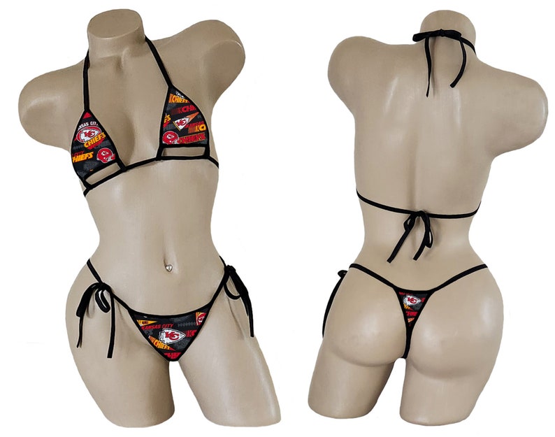 Kansas City Chiefs Bikini - TEENY String Thong Bikini with Adjustable Underboob Cut Out Top - ONE SIZE - Made to Order bild 1