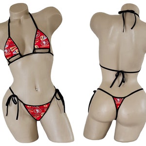 San Francisco 49ers Bikini - TEENY String Thong Bikini with Adjustable Underboob Cut Out Top - ONE SIZE - Made to Order