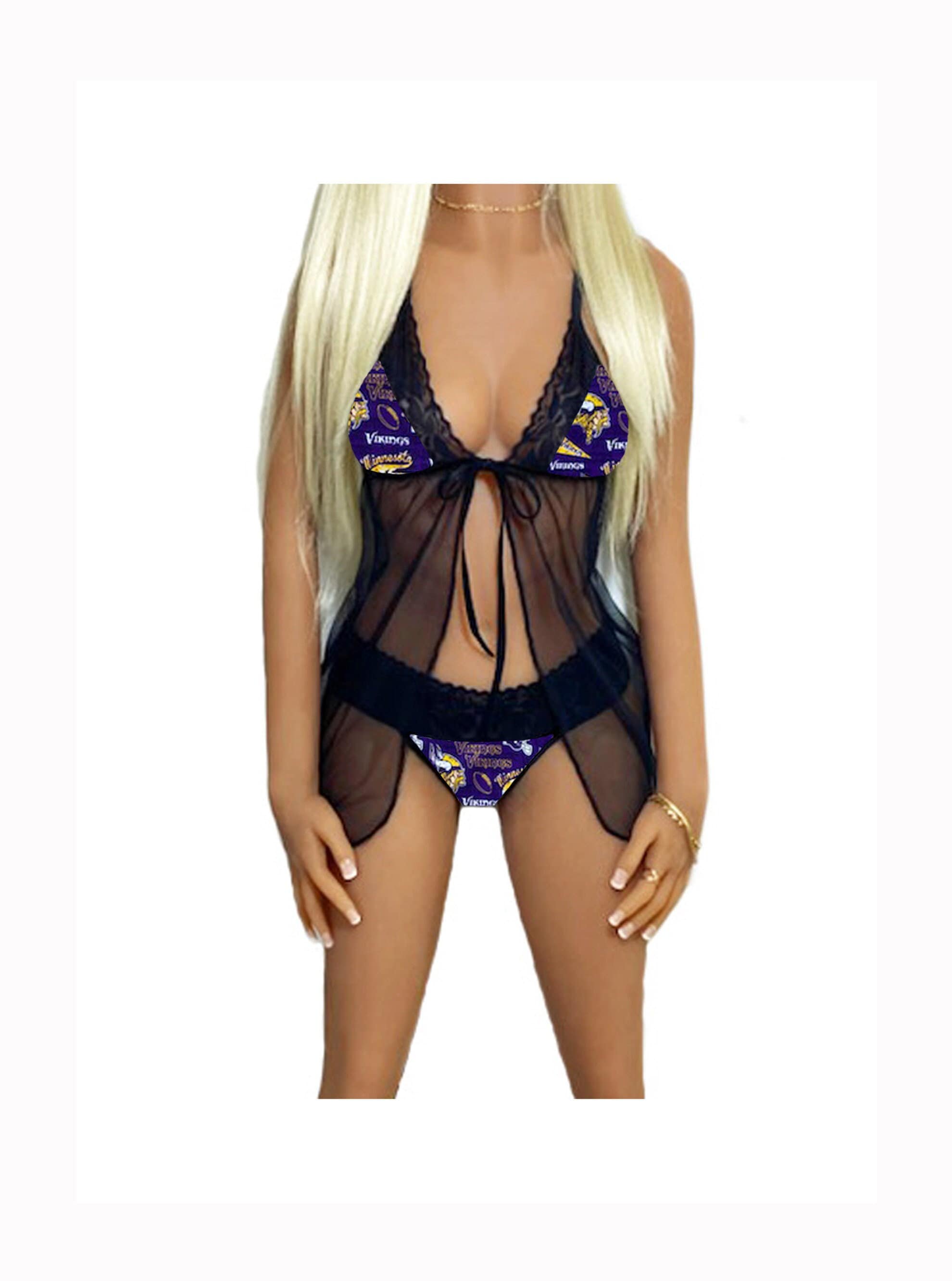 Minnesota Vikings Lace Babydoll Lingerie Set, Vikings Lingerie Top & String or Thong Panty, Made to Order, XS - L