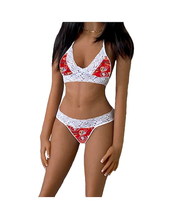 49ers Lingerie Tie-top & String Panty, San Francisco 49ers White Lace  Lingerie Set, Football Lingerie, San Francisco 49ers Thong XS L -   Denmark