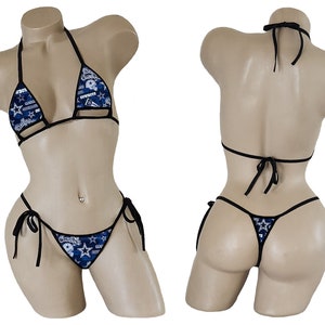 Dallas Cowboys Bikini - TEENY String Thong Bikini with Adjustable Underboob Cut Out Top - ONE SIZE - Made to Order