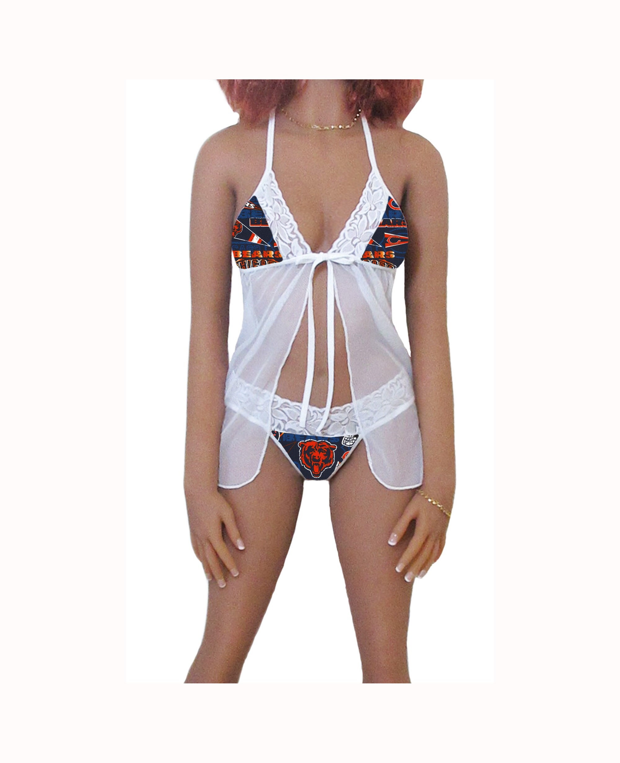 Bears Lingerie White Lace Babydoll Top and String or Thong Panty, Chicago  Bears Lingerie Set, Made to Order, XS - L