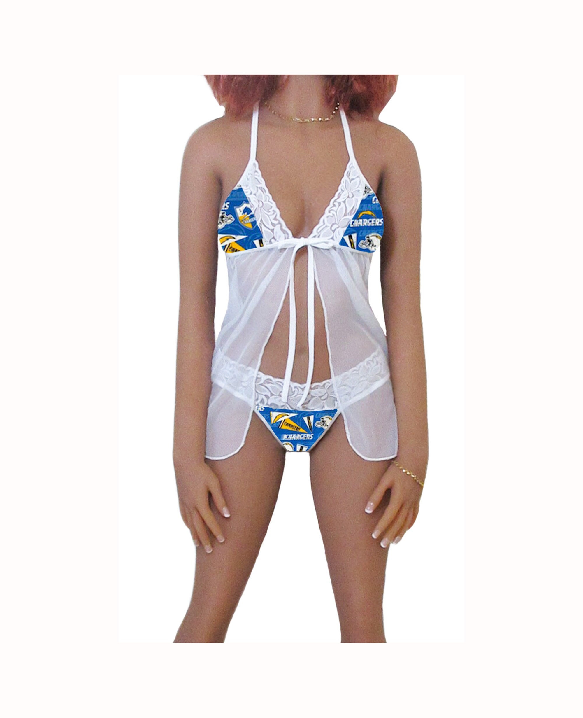 Chargers Lingerie White Lace Babydoll Top and String or Thong Panty, Los  Angeles Chargers Lingerie Set, Made to Order, XS - L - Etsy