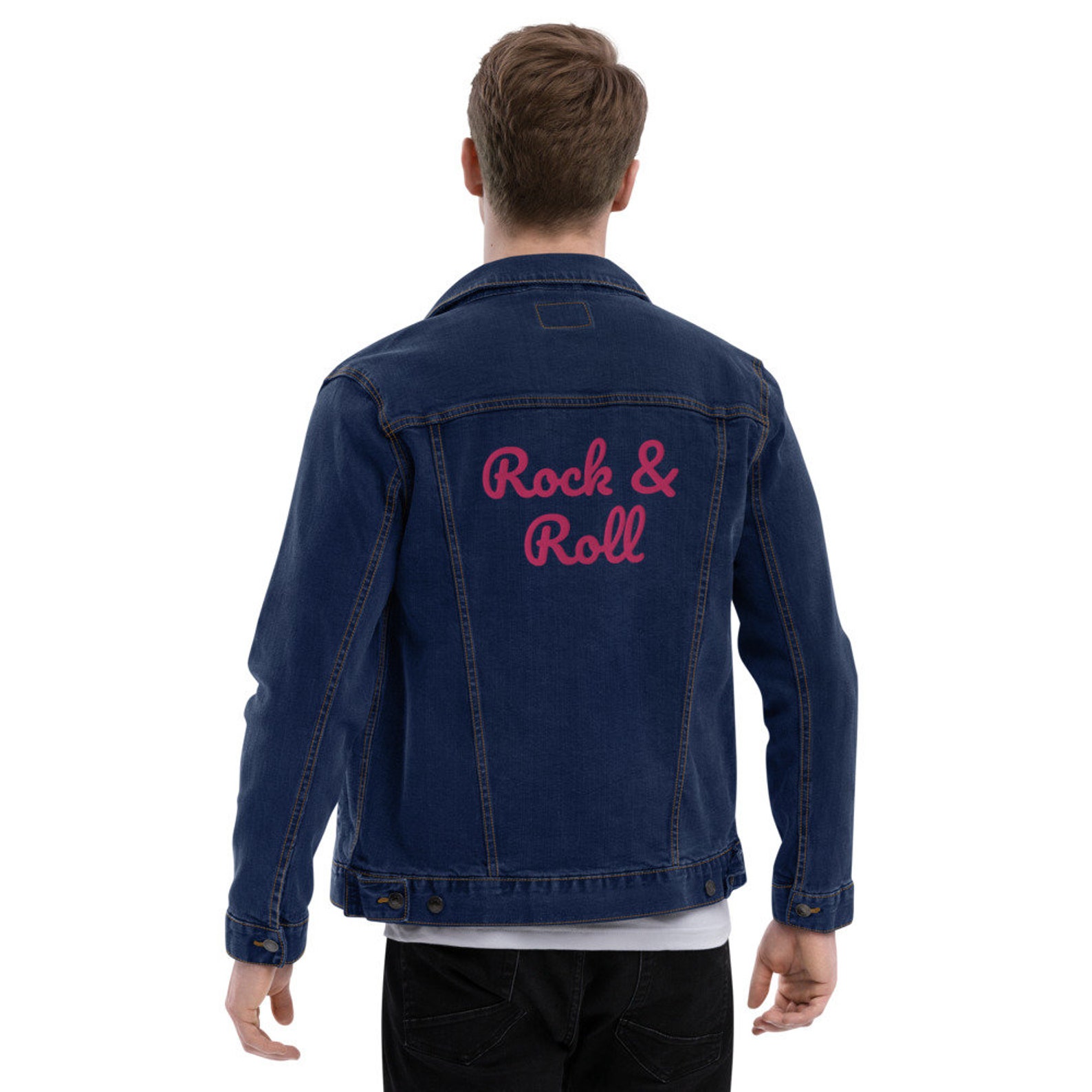 Rock & Roll Unisex denim jacket Jean Jacket Blue and Black Etsy