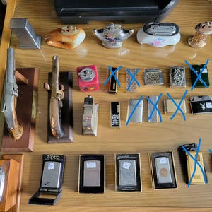 NOTICE COLLECTORS UNSOLD (18 Vintage Lighters U.S.A.) Ceramic, Wood, Stainless Steel, etc., Sold by Group & Singly (ask prices)