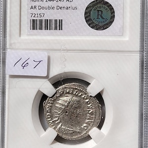 EMPEROR PHILIP l (The Arab) CERTIFIED!!!!! Ancient Despot on a Bright Cast Anton. with small split (ric 46b) V-fine cdn (Roman Imp. Coinage)