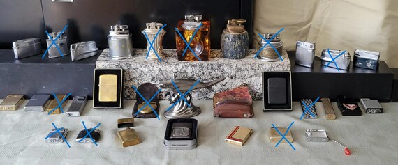 DECADES of VINTAGE LIGHTERS!!!!! 19 Rare, Unsold and Vintage Hand & Table Lighters from Colibri, etc) from U.S.A., China, etc) G/Singly Sale