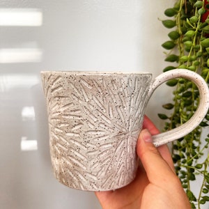 Handmade Ceramic Mug, Minimalist Mug, Boho Coffee Mug, Coffee Mug, White Mug, Handmade Pottery Mug, Handmade Flower Mug, Mug with Handle