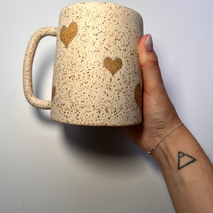 Handmade Ceramic Mug, Minimalist Mug, Boho Coffee Mug, Coffee Mug, White Mug, Handmade Pottery Mug, Handmade Valentines Mug, Mug with hearts