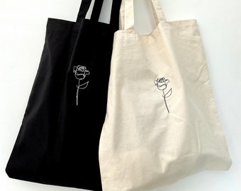 Rose Line Design Cotton Shopping Bag Black / Natural
