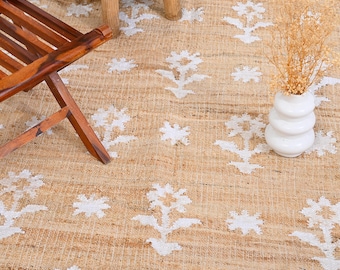 Flower Jute Rug, Ivory & Beige, Handwoven Kilim Style