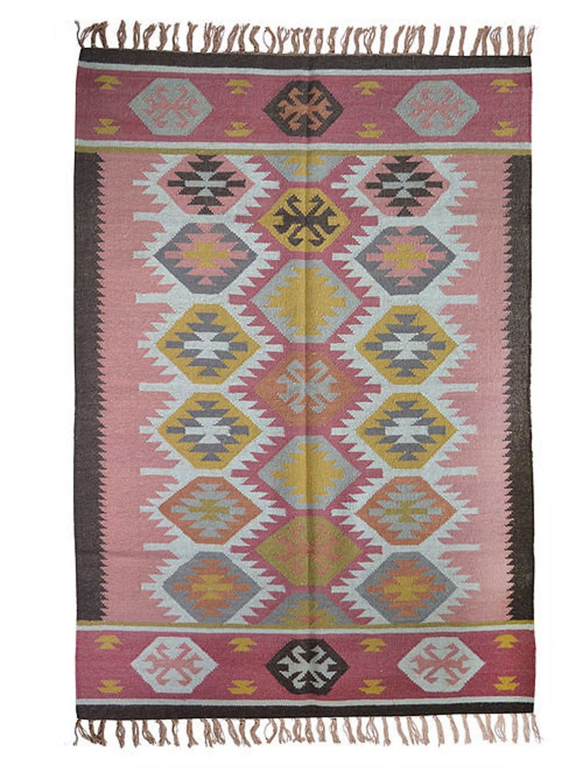 Pink Wool Jute Rug Navajo Kilim Rug Aztec Rug Accent Rug Etsy