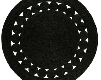 4x4, 5x5, 6x6, 8x8 Black Round Jute Rug, Bohemian Rug, Custom Size Rug, Round Rug, Jute Round Rug, Circle Area Rug, Boho Area Rug
