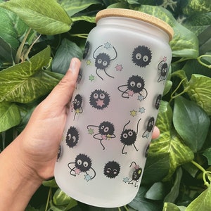 16oz Glass Mug/ Anime Inspired Glass Cup/ Spirits/ Glass Cup with Lid/ Anime Cup