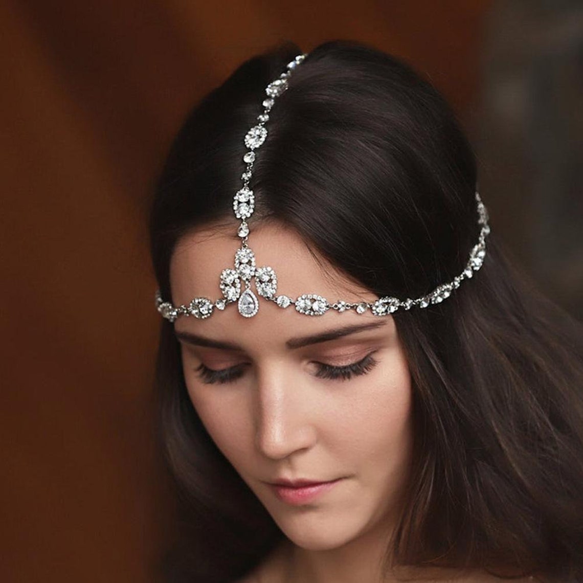 Boho Rhinestone Headband Chain Tiara joyería hecha a mano para Etsy