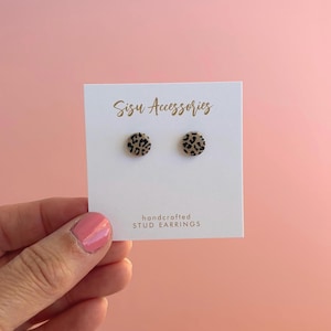 Leopard Print Round Studs, Animal Print Earrings, Hypoallergenic Stainless Steel Posts