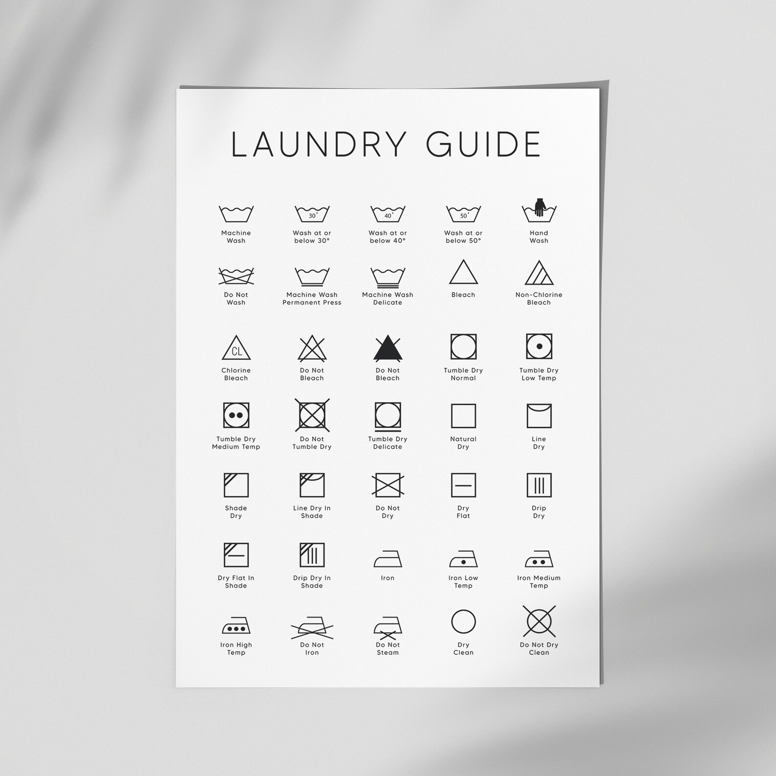 Laundry Symbols Chart Guide Print UK Washing Machine Clothes Etsy UK