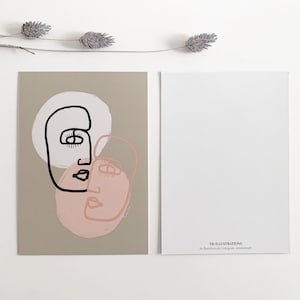 Postkarte 2 Faces - Grußkarte - A6 - Postkarte mit Illustration - abstract art
