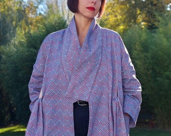 Unique japanese haori inspired jacket, shibori lining, kimono