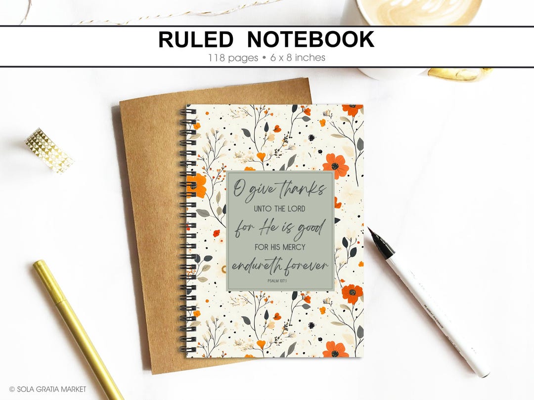 Floral Gratitude Journal With Bible Verse, O Give Thanks Unto the Lord ...