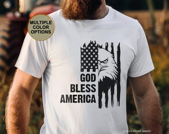God Bless America Shirt with Eagle | American Flag Patriotic Tee, Faith and Freedom T-Shirt for Christian Patriot
