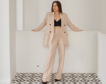 Woman classic suit jacket and pants casual clothes women trend casual suit high pants palazzo pants palazzo trousers blazer spring 2021