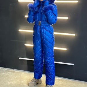 Blue Women Ski Jumpsuit, Hot Winter Jumpsuit for Women, Warm Overalls Womens, Snowboarding suit women, Ski One-piece for Women, Snowsuit