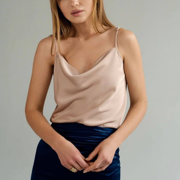 Damen-Seiden-Tanktop, Seiden-Top, ärmelloses Top-Shirt, Crop-Top, Basic Damen-Seiden-Tank-Top, Damen-Shirt, ärmellose Bluse