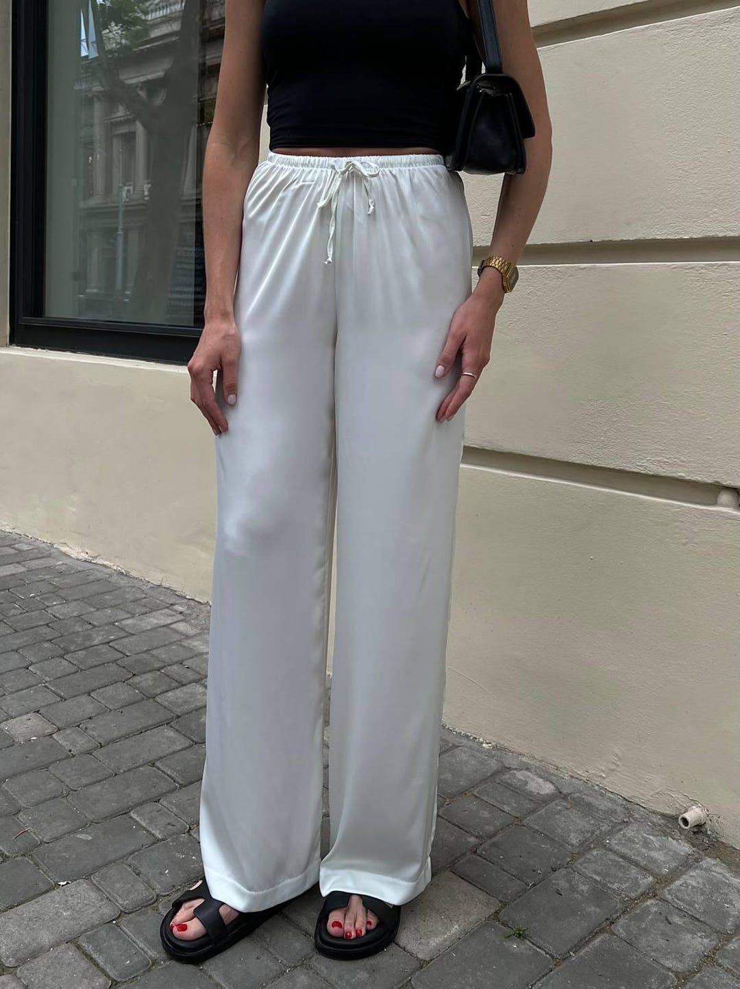 White Satin Pants main image 1