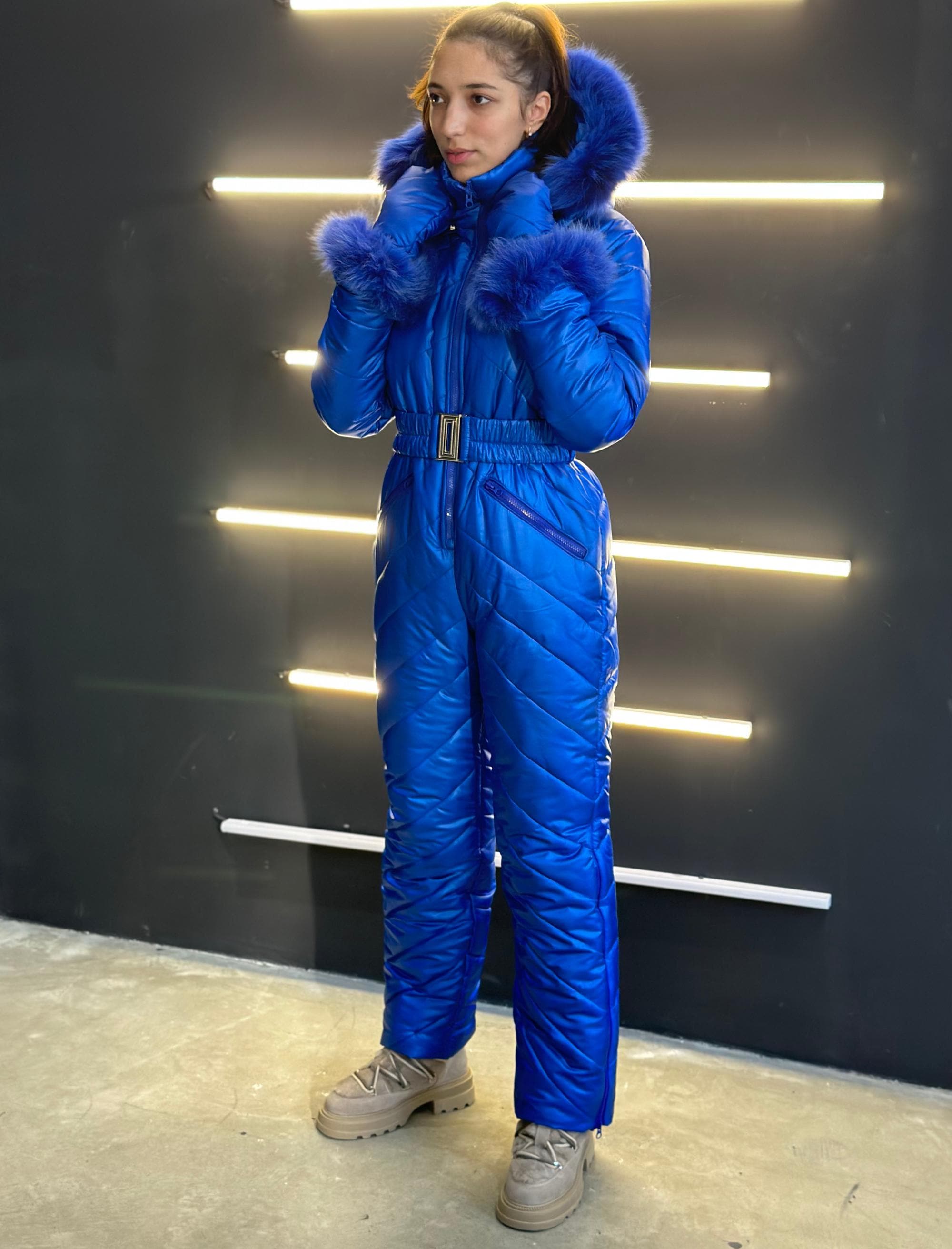 Blue Women Ski Jumpsuit, Hot Winter Jumpsuit for Women, Warm
