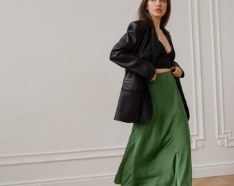 Silk skirt olive maxi long skirt trendy woman silk green skirt silk slip elegant skirt Casual skirt for spring