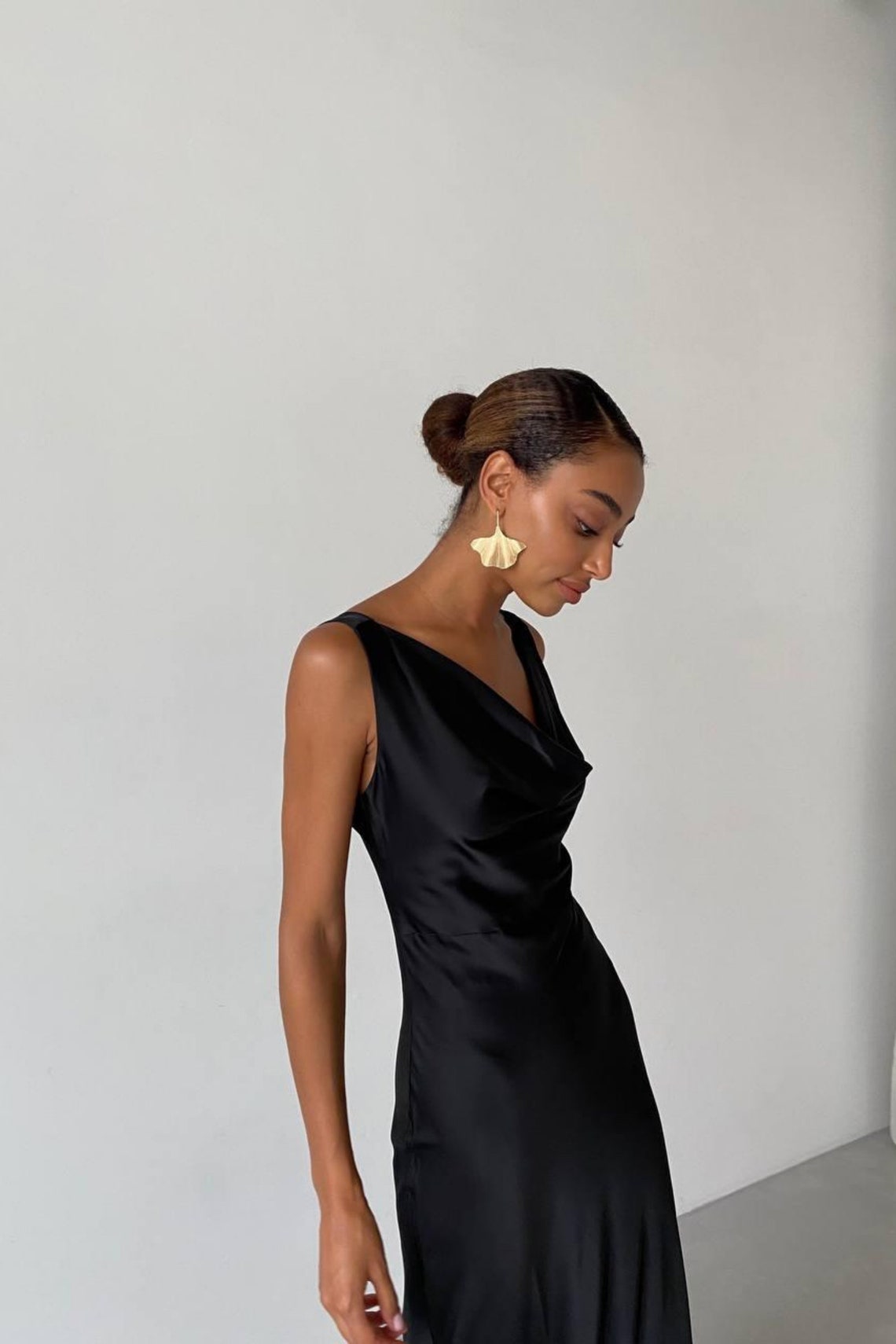 Black Silk Dress Women Backless Dress With Cowl Neck Etsy — free download