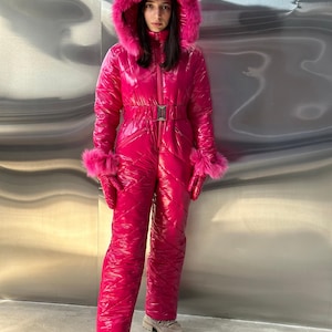 Pink Women Ski Jumpsuit, Pink Warm Overalls Women&#39;s, Ski One-piece for Women, Snowsuit Ski Jumpsuit, Winter Overalls, Ski Suit