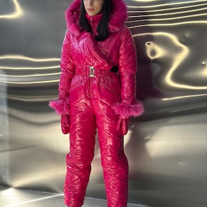 Pink Women Ski Jumpsuit, Pink Warm Overalls Women&#39;s, Ski One-piece for Women, Snowsuit Ski Jumpsuit, Winter Overalls, Ski Suit