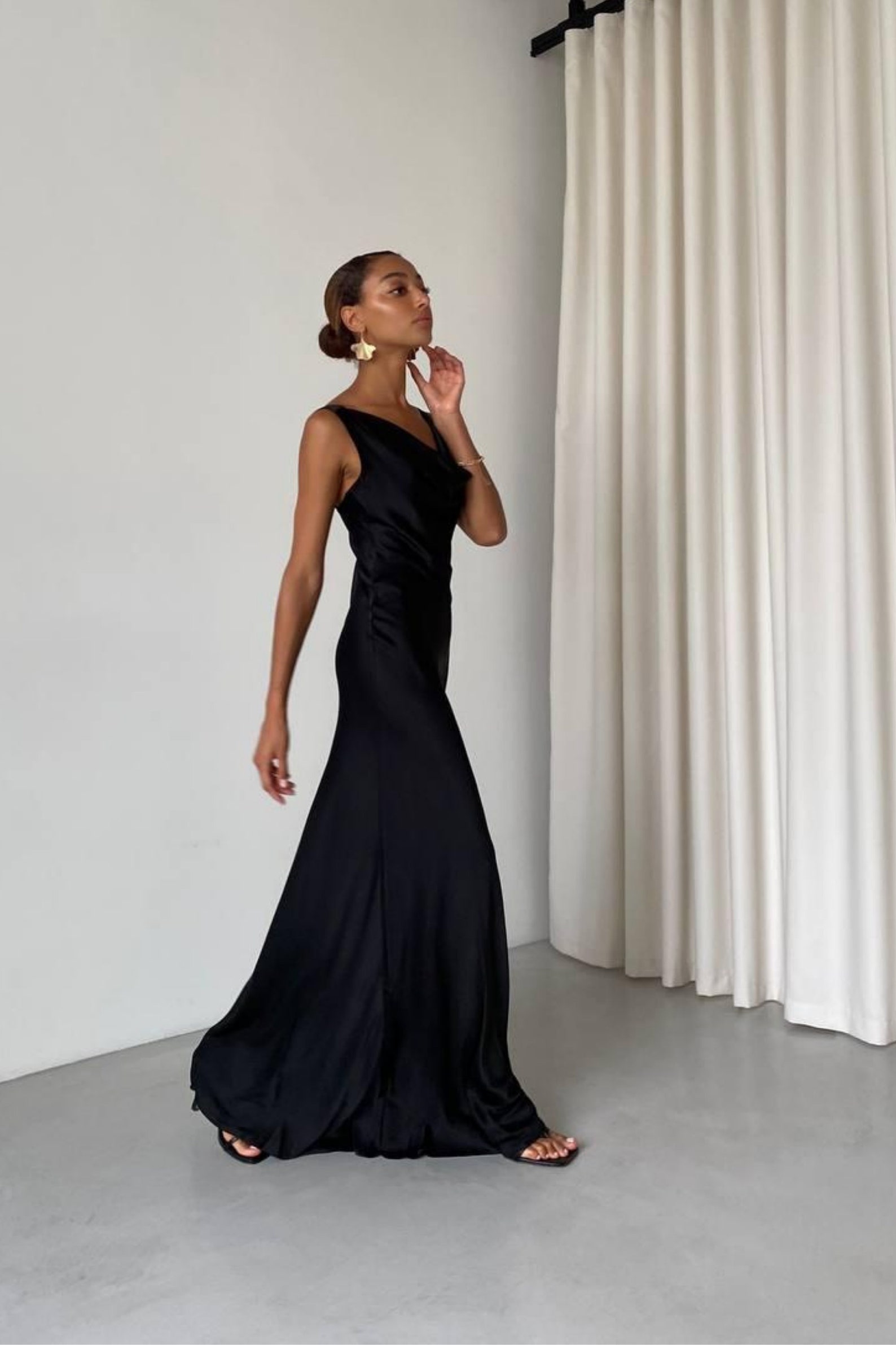 Black Silk Dress Women Backless Dress With Cowl Neck Bridesmaids for — free download