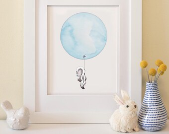 Skunk Nursery Art - Printable Childrens Illustration - Balloon Baby Artwork