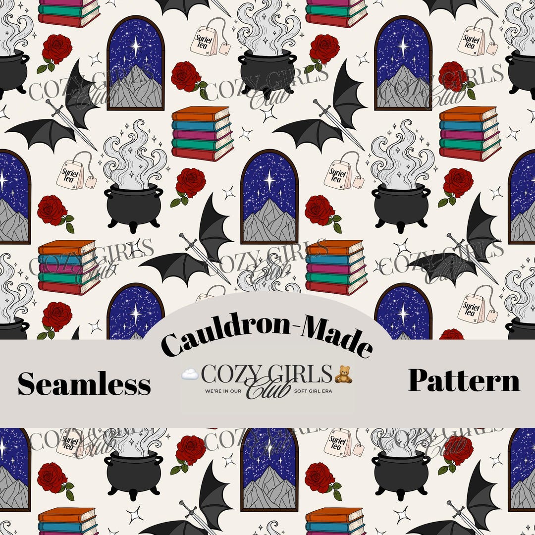 ACOTAR Inspired Seamless Pattern | Books, Roses, Fae Wings (digital ...