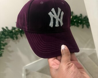 Blinged Caps (Deep Red) Velvet avail with strap in the back? NEW! NY Crushed Velvet Bling Baseball Cap – Glam Hoarder main image 4
