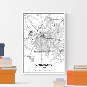 Montgomery Alabama USA America Map Print Wall Art Canvas Poster Artwork Unframed Modern Black and White City Road Map Home Decor