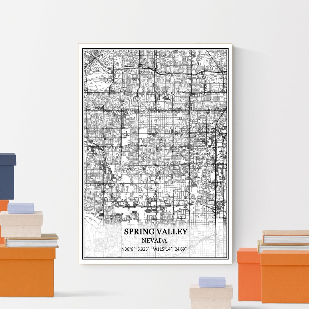 Spring Valley Nevada USA America Map Print Wall Art Canvas Poster ...