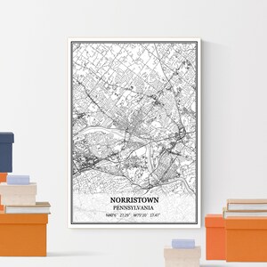 Norristown Pennsylvania USA America Map Print Wall Art Canvas Poster Artwork Unframed Modern Black and White City Road Map Souvenir Gift