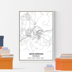 Rock Springs Wyoming USA America Map Print Wall Art Canvas Poster Artwork Unframed Modern Black and White City Road Map Home Decor