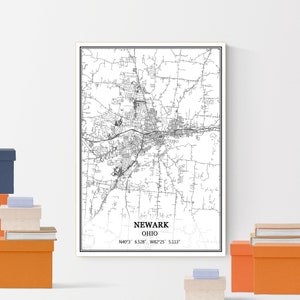 Newark Ohio USA Amerika Karte Druck Wand Kunst Leinwand Poster Kunstwerk ungerahmt moderne schwarze und weiße Stadt Straße Karte Souvenir Geschenk