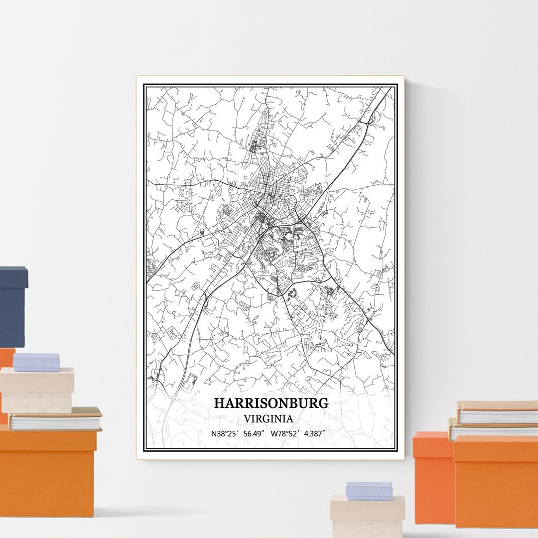 Harrisonburg Virginia USA America Map Print Wall Art Canvas Poster